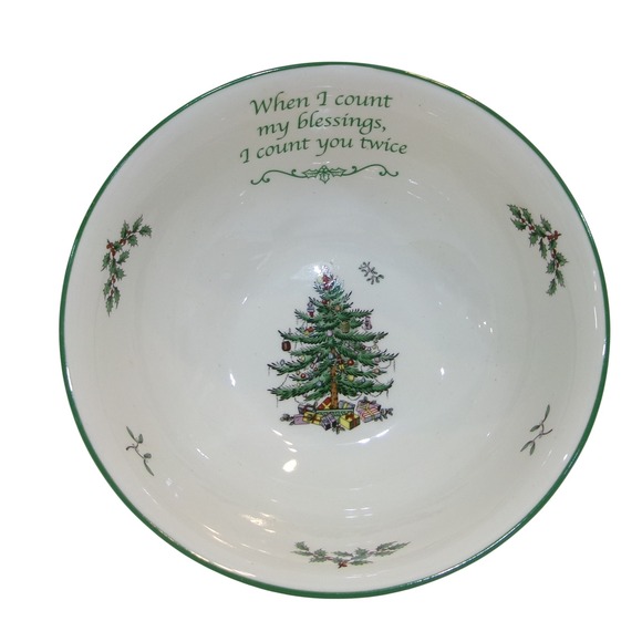 Spode Other - Spode Christmas Tree Serving Bowl Count My Blessings England S3324-A3 Green Rim